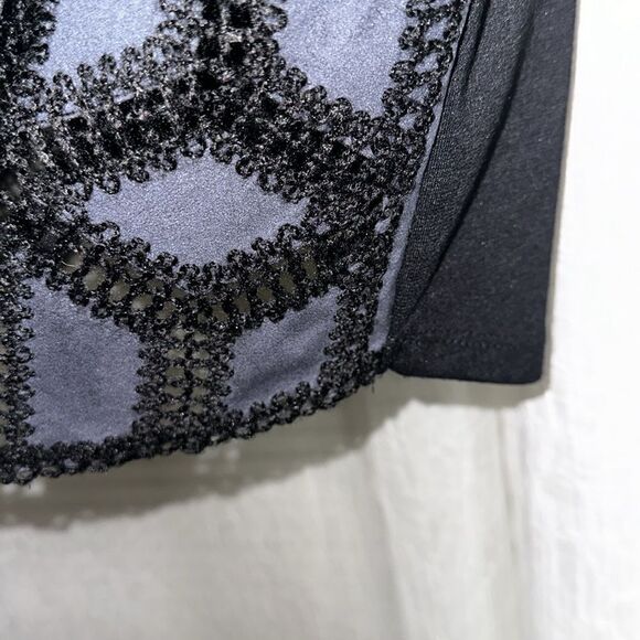 H&M S Navy Faux Suede Crochet Patchwork Black Knit Back Pencil Skirt - Picture 5 of 9